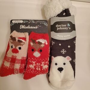 Fuzzy Reindeer and Polar Bear Socks Set